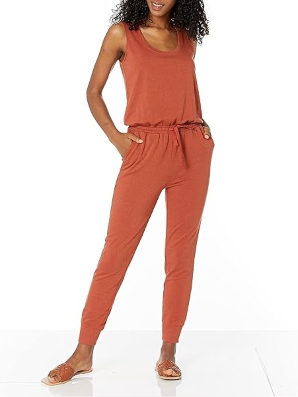 Amazon Essentials Women's Sleeveless Tie-Waist Jumpsuit - Rust
